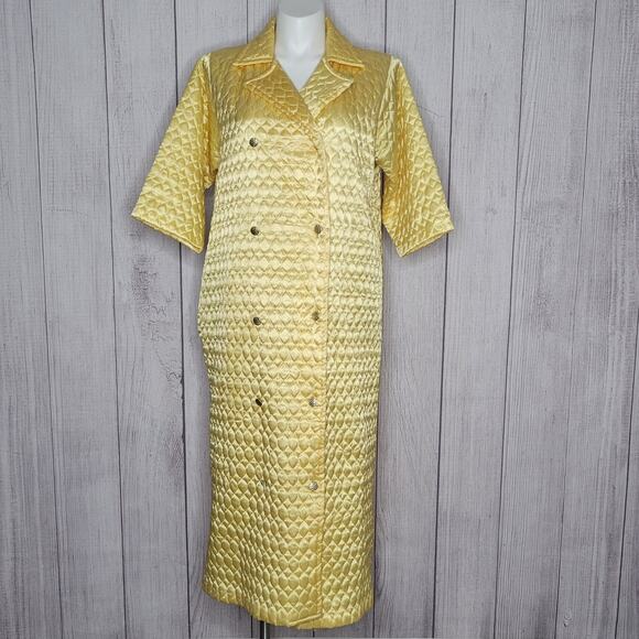 Vintage 50s Paulette of New York Yellow Satin-y Quilted Coat, XXL - Picture 1 of 10